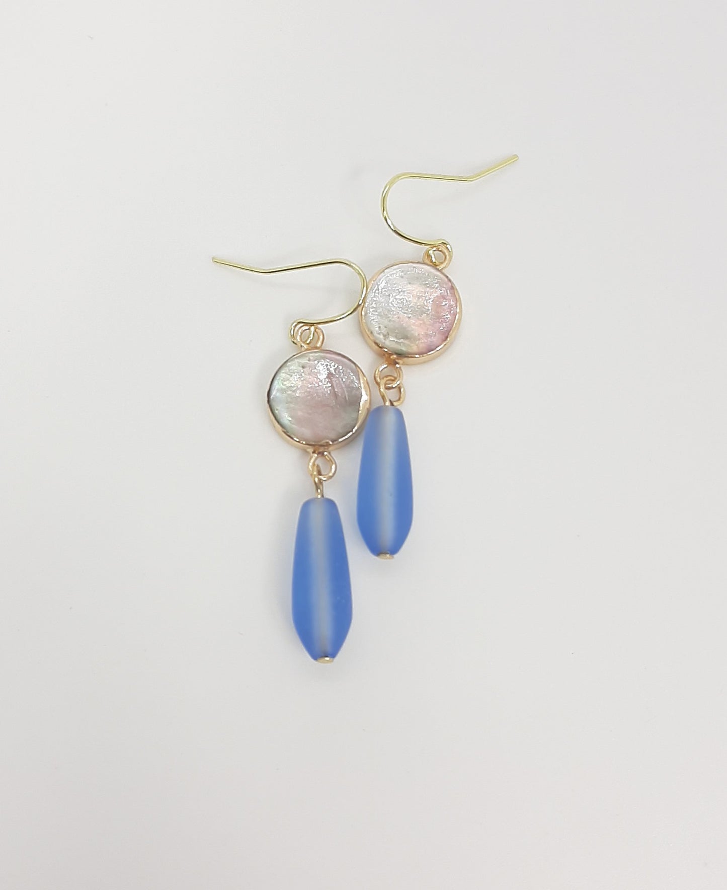 Lip Shell + Recycled Glass Teardrop Earrings