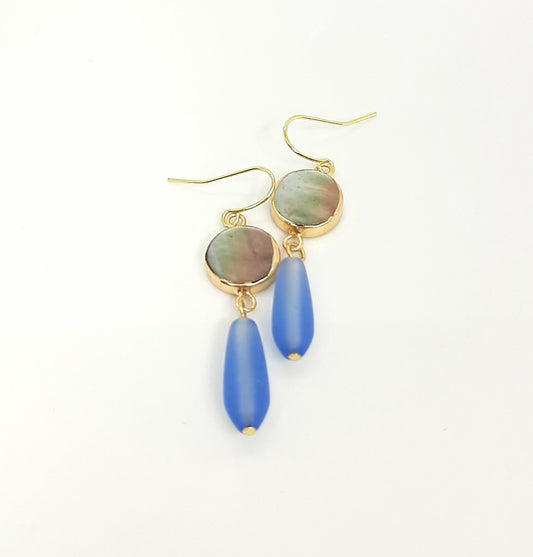 Lip Shell + Recycled Glass Teardrop Earrings