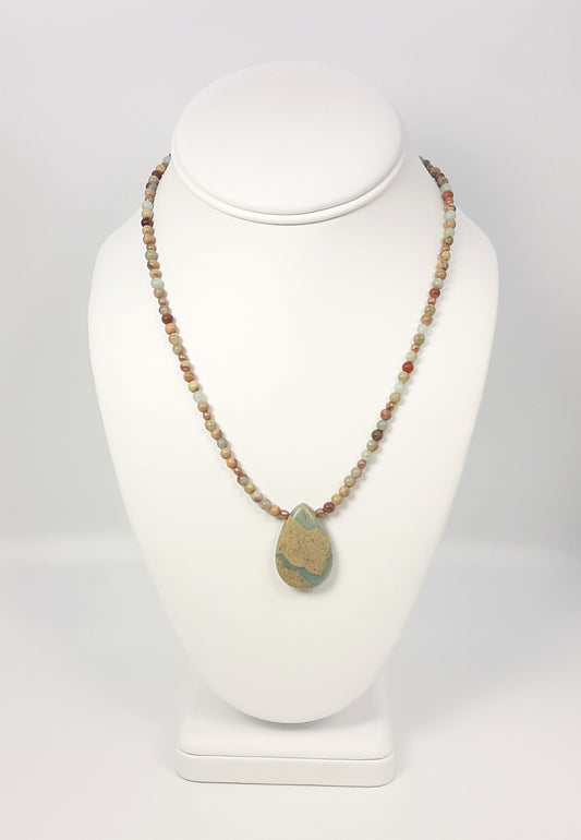 Blue Brown Snake Skin Jasper Teardrop Necklace