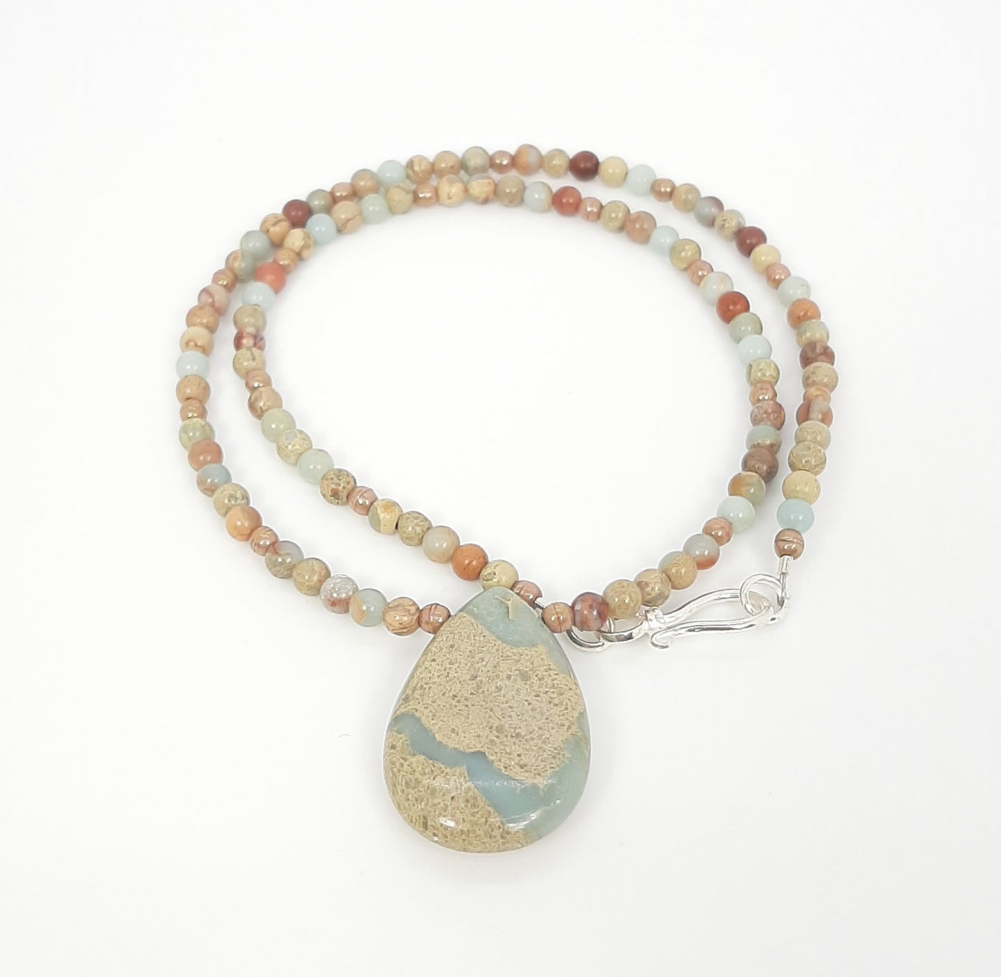 Blue Brown Snake Skin Jasper Teardrop Necklace