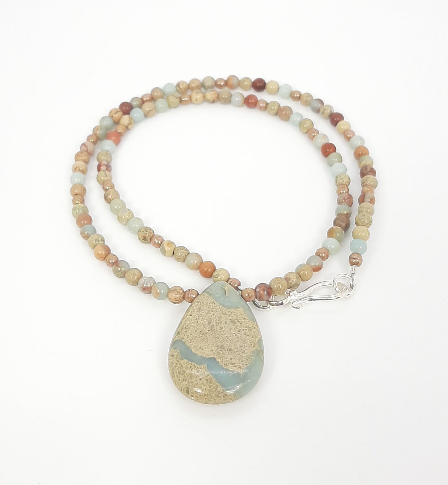 Blue Brown Snake Skin Jasper Teardrop Necklace
