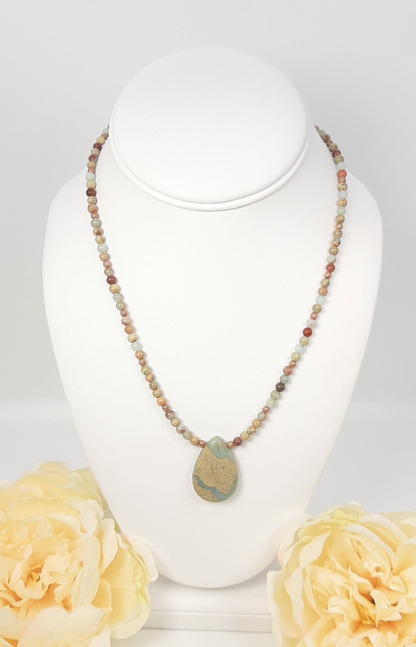 Blue Brown Snake Skin Jasper Teardrop Necklace