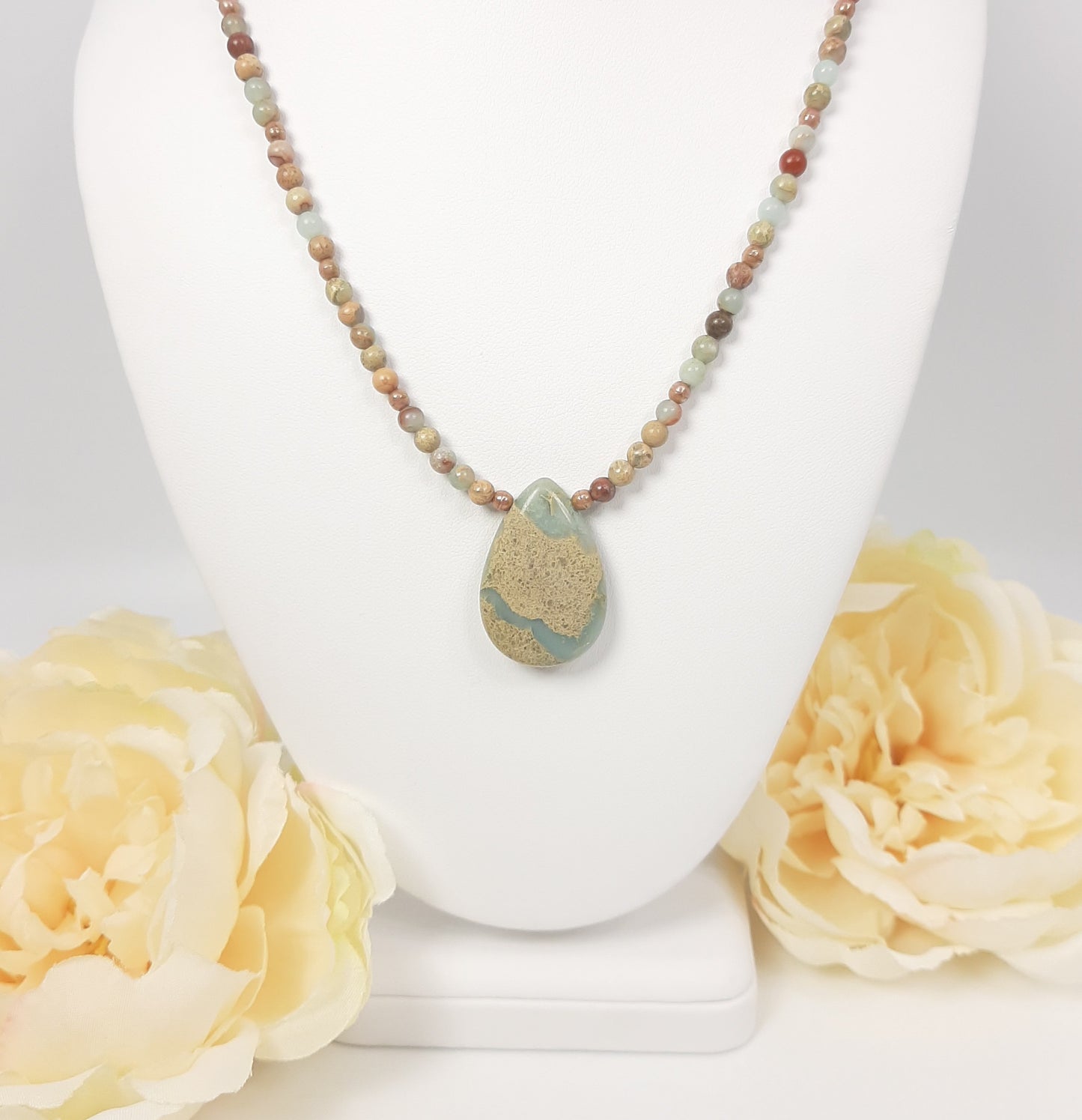 Blue Brown Snake Skin Jasper Teardrop Necklace