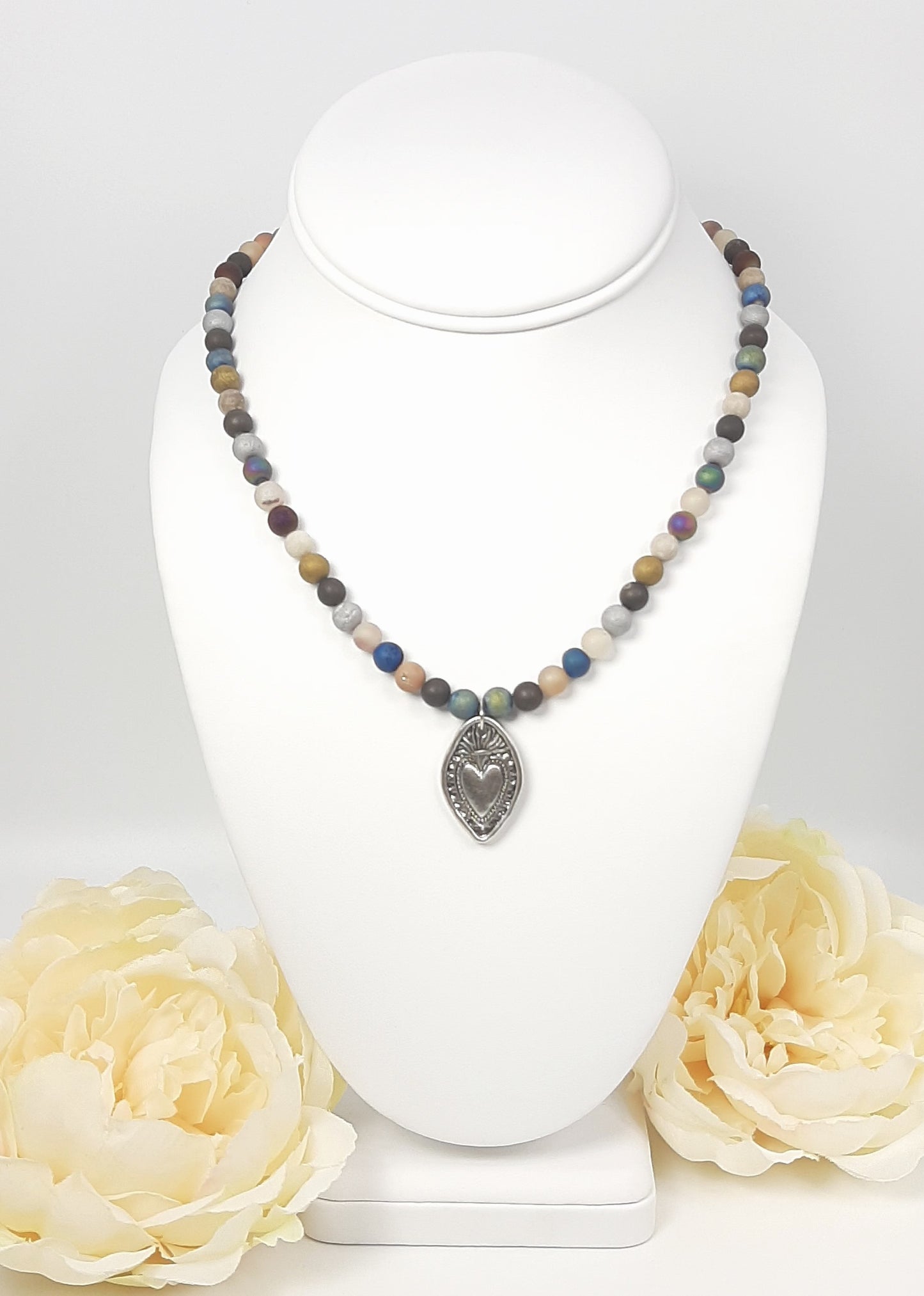 Druzy Multi + Sacred Heart Necklace