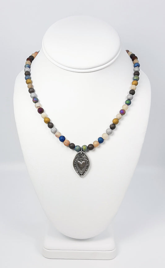 Druzy Multi + Sacred Heart Necklace