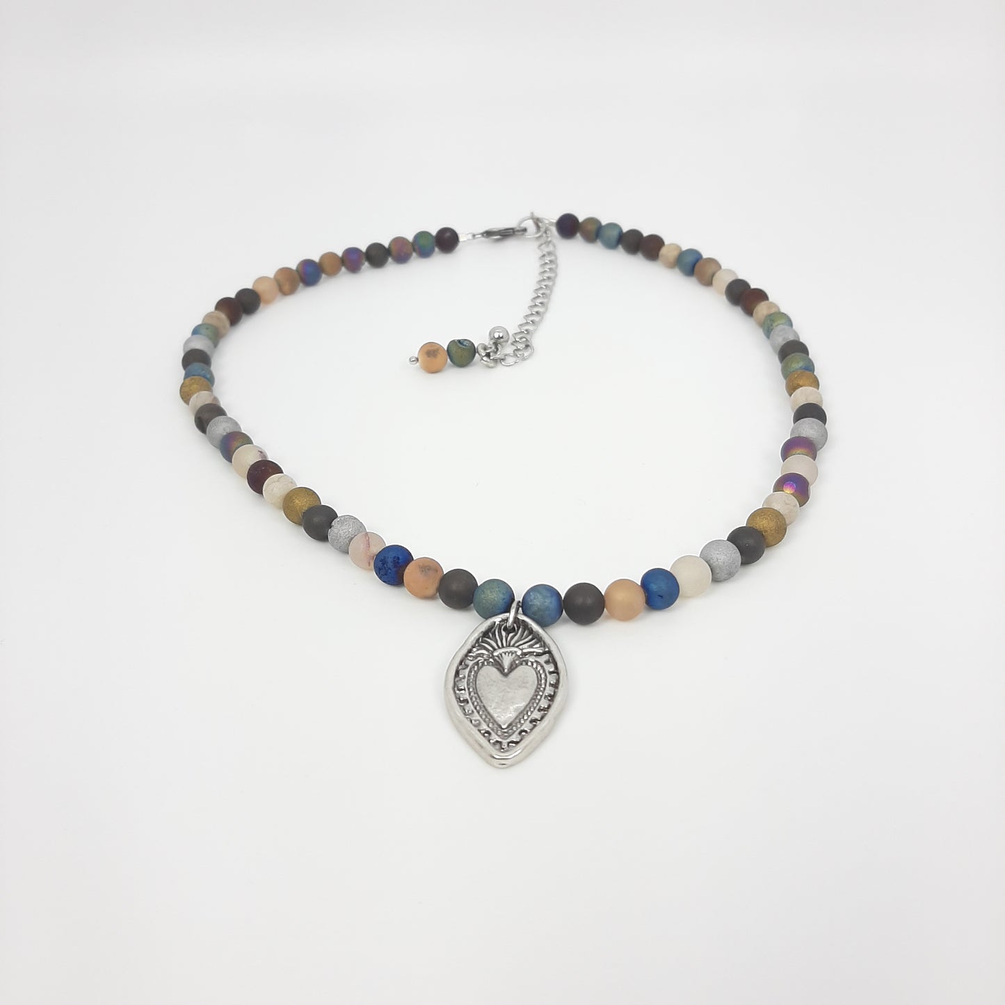 Druzy Multi + Sacred Heart Necklace