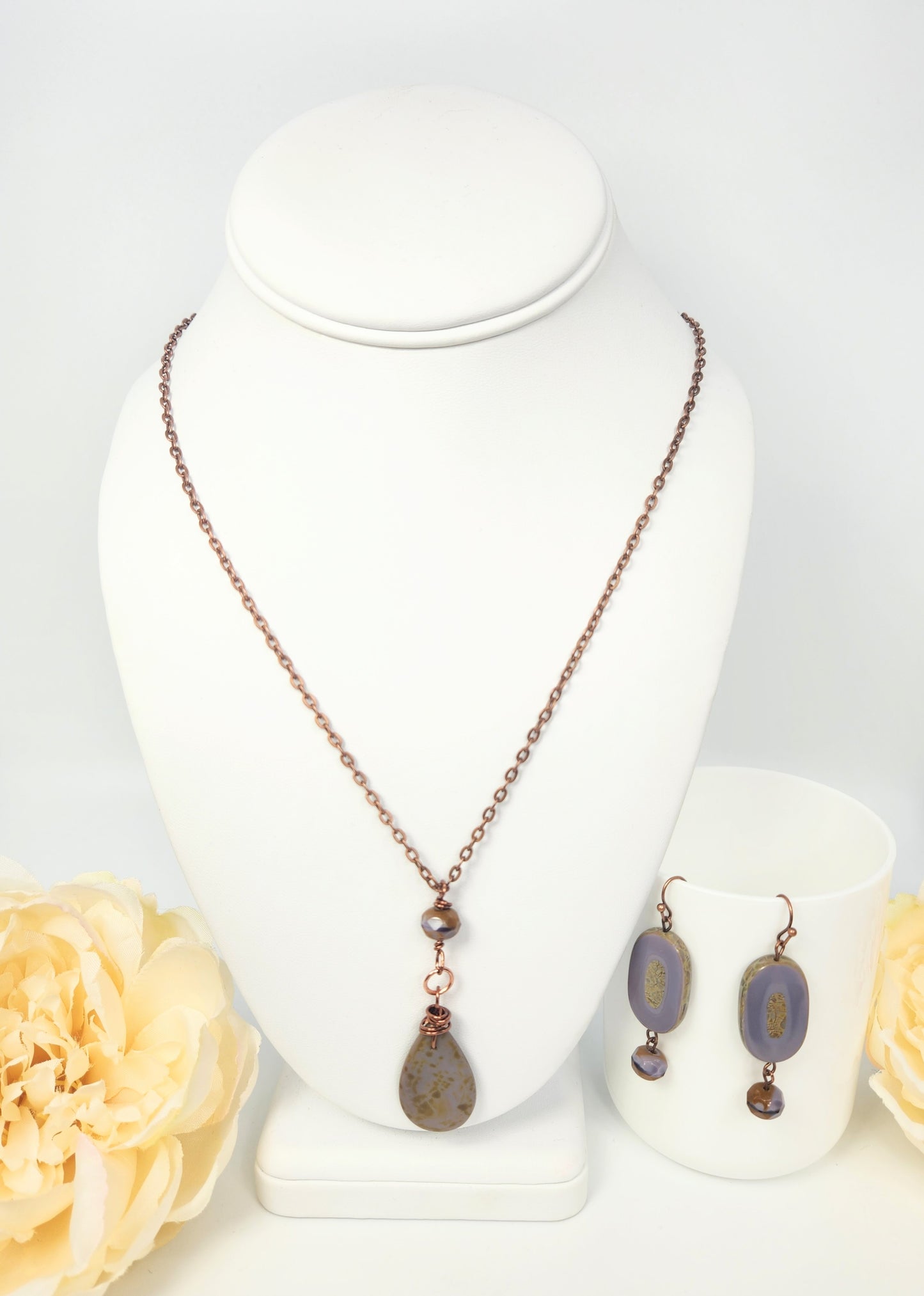 Lavender Czech Glass Teardrop Pendant Necklace
