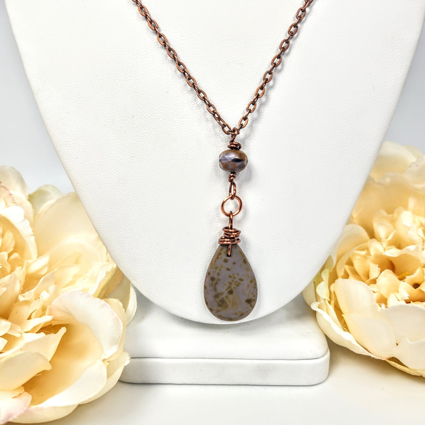 Lavender Czech Glass Teardrop Pendant Necklace