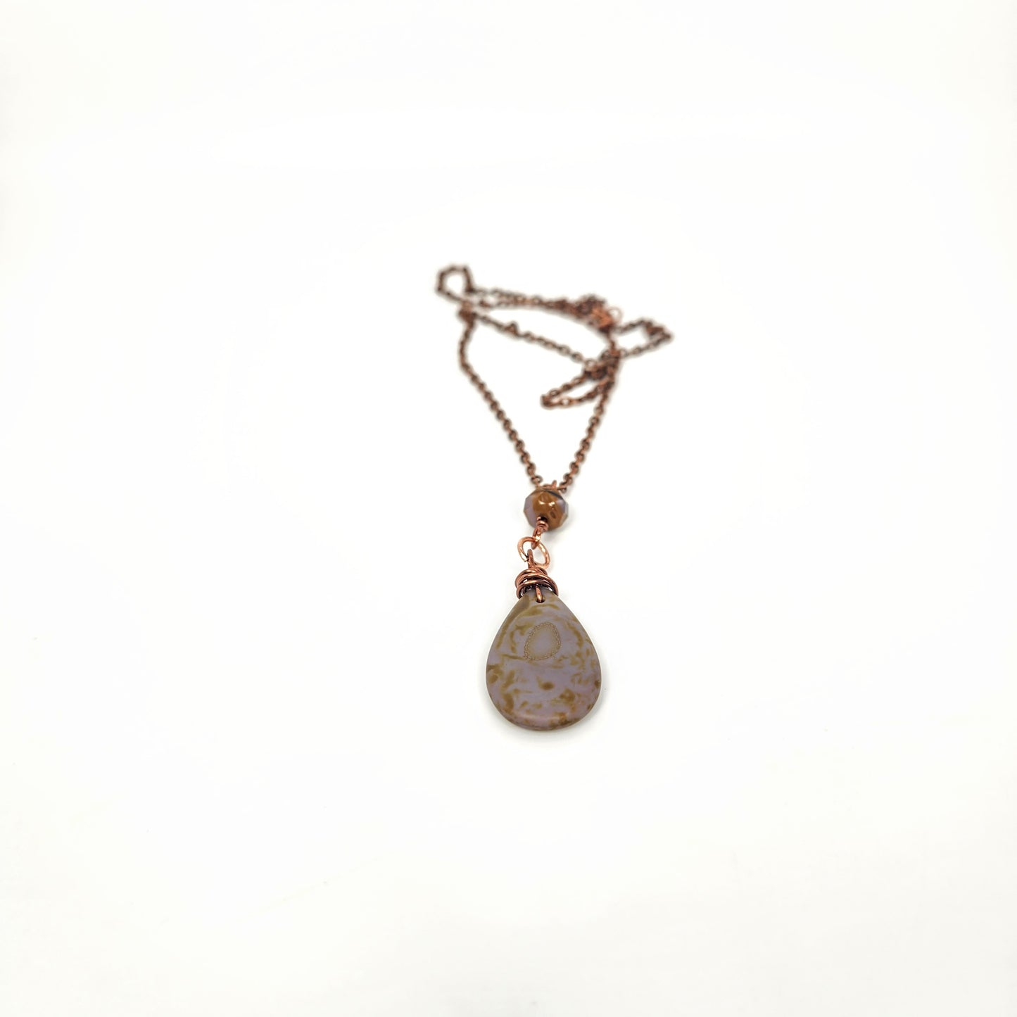 Lavender Czech Glass Teardrop Pendant Necklace