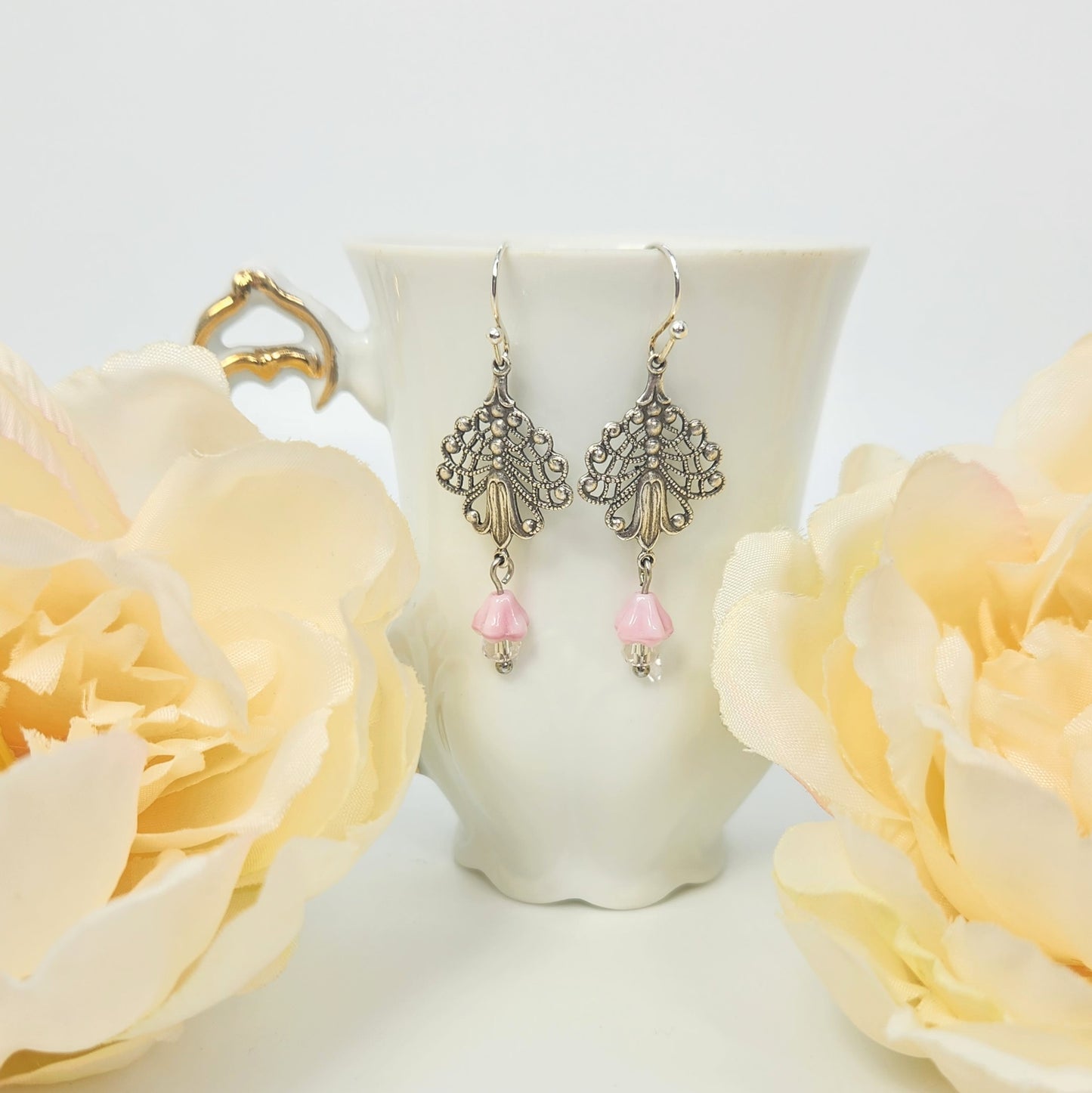 Trumpet Flower + PInk Tulip Earrings