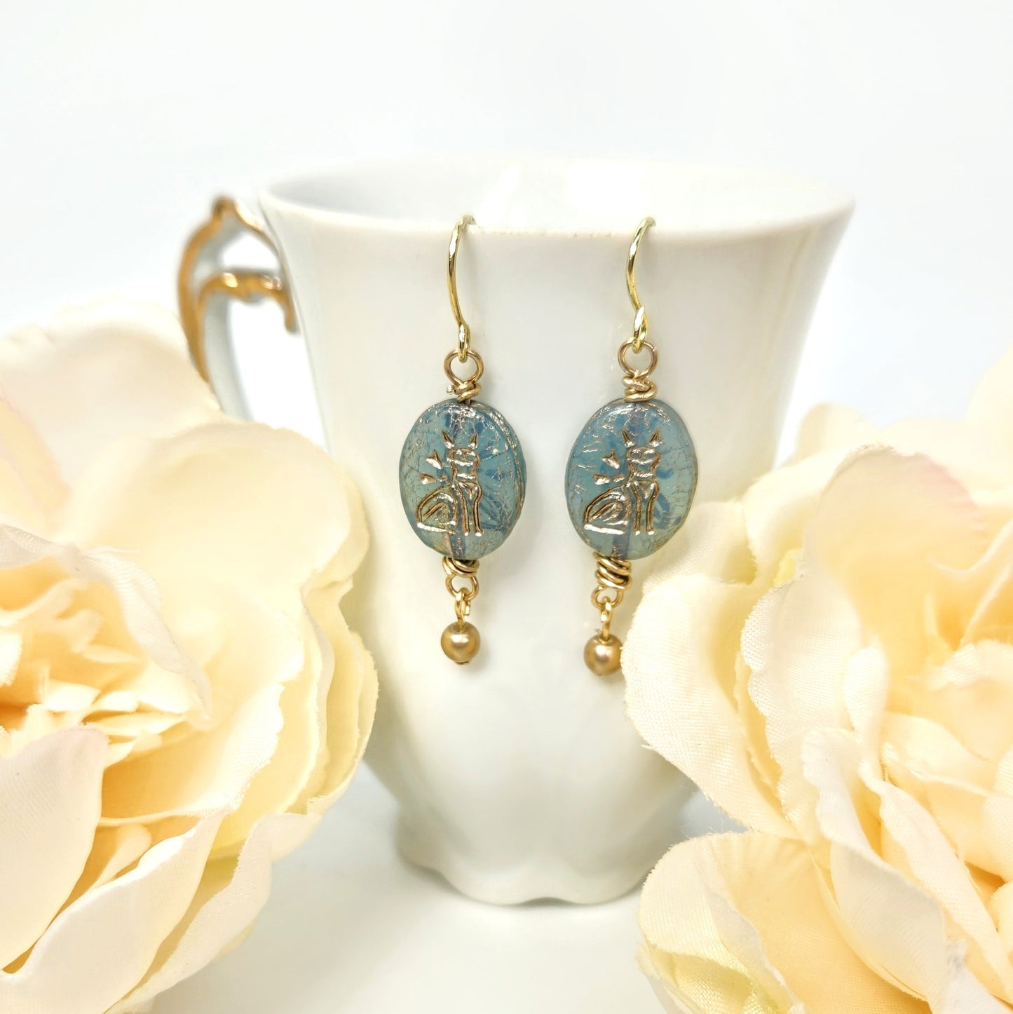 Egyptian Cat on Sage Earrings