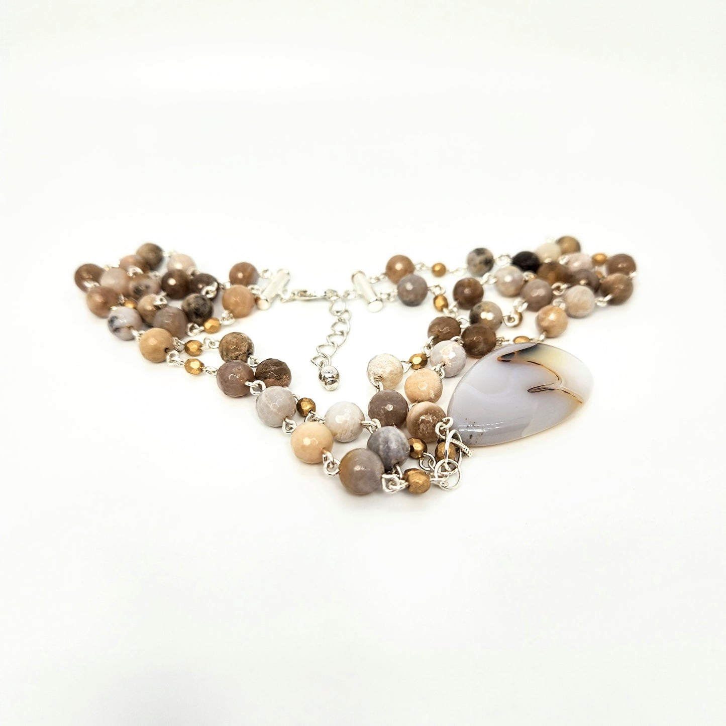 Ocean Fossil Agate + Agate Teardrop Statement Necklace