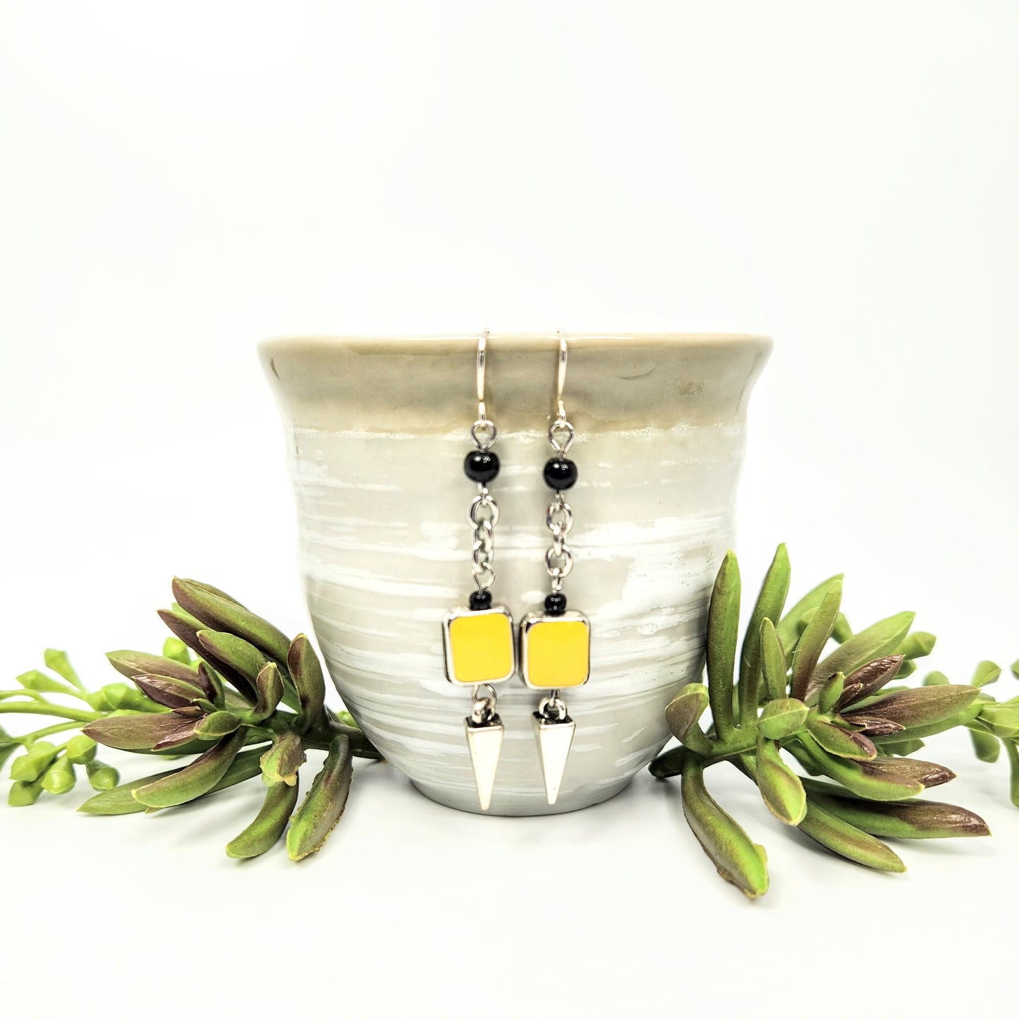 Yellow Rectangle + Spike Earrings