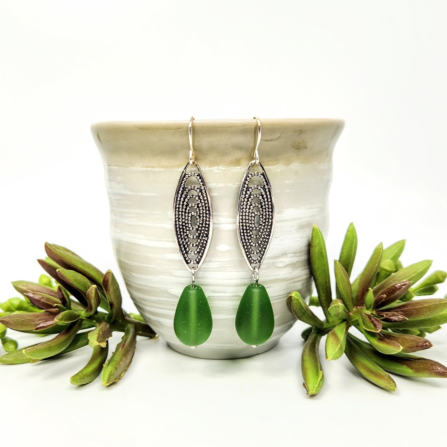 Oval Link + Glass Teardrop Earrings
