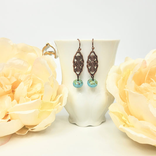 Oval Three Swirl + Blue Drop Earrings