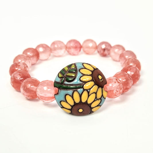 Sunflowers + Cherry Quartz Bracelet