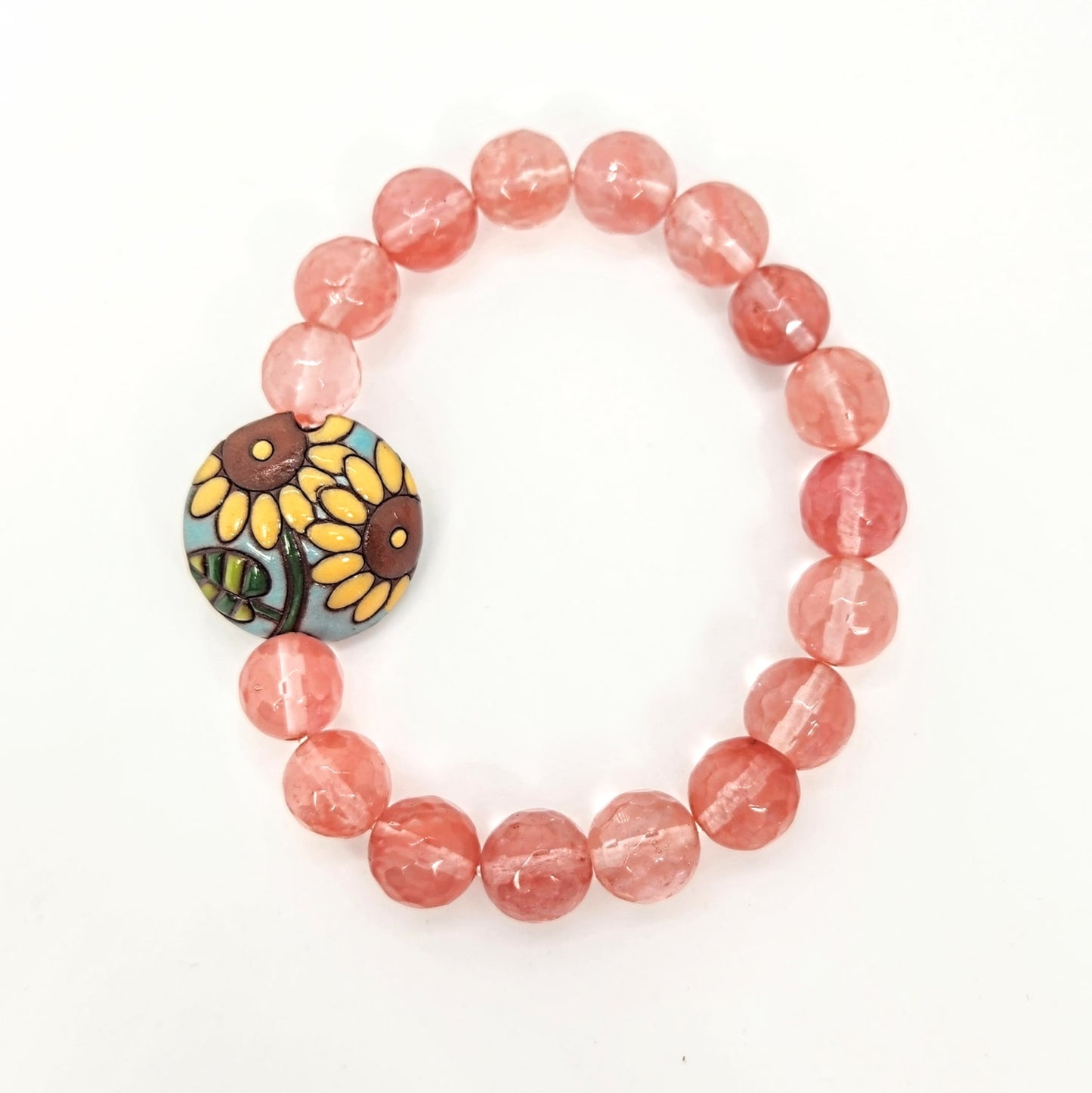 Sunflowers + Cherry Quartz Bracelet