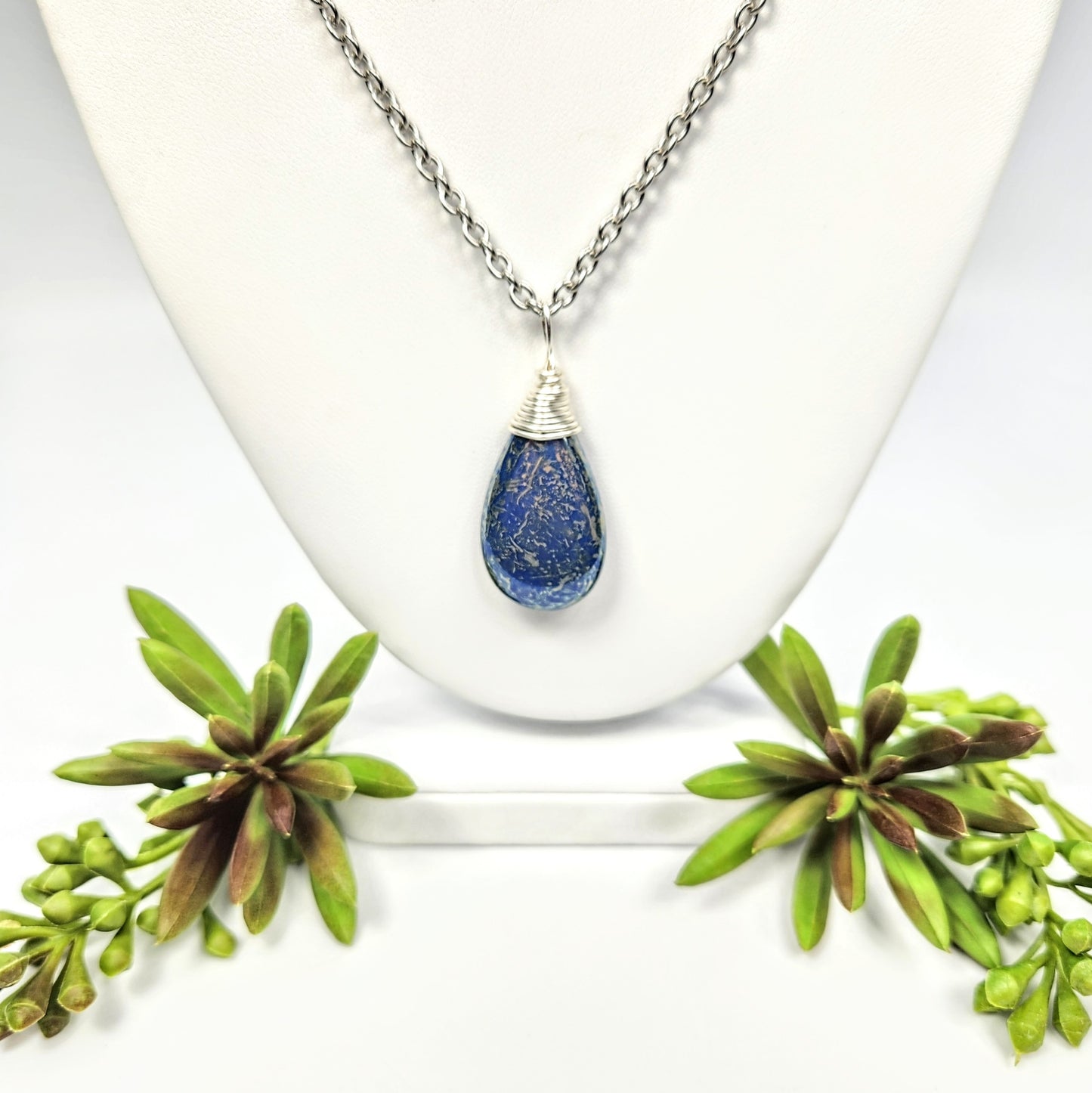 Czech Glass Indigo Teardrop Necklace