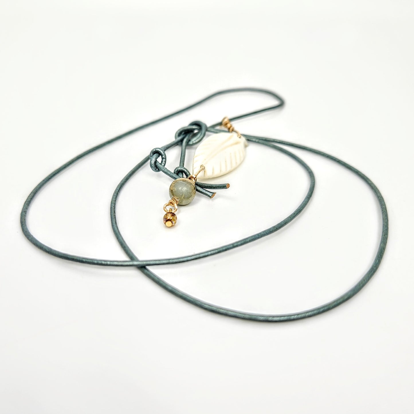 Mother of Pearl Feather + Leather Necklace