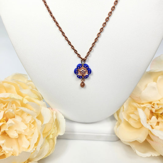 Royal Blue Flower + Copper Toned Necklace