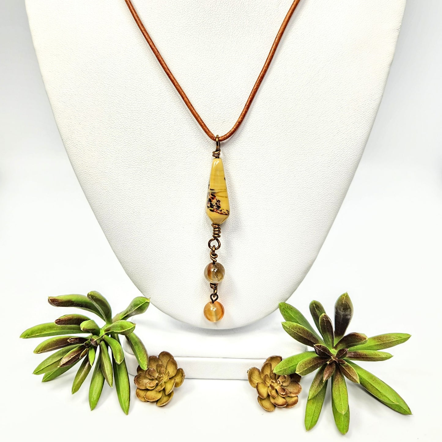 Blown Glass + Agate + Carnelian Leather Necklace