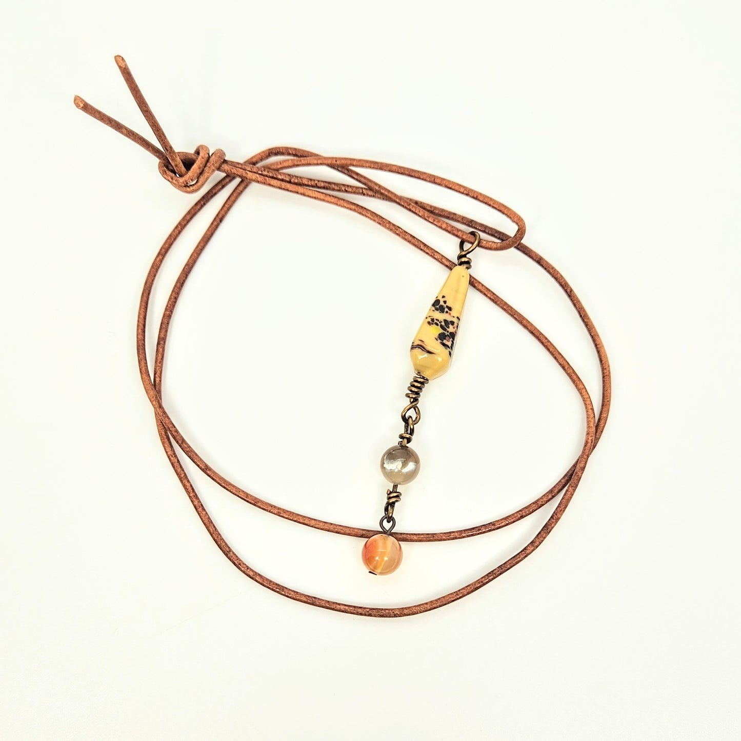 Blown Glass + Agate + Carnelian Leather Necklace