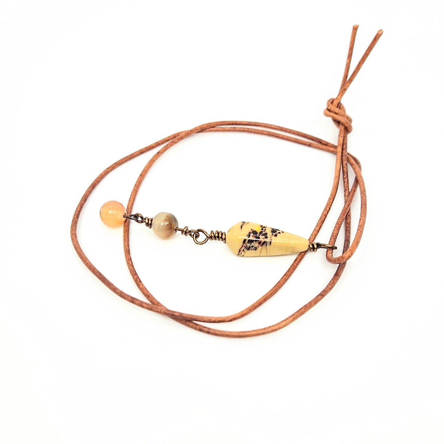 Blown Glass + Agate + Carnelian Leather Necklace