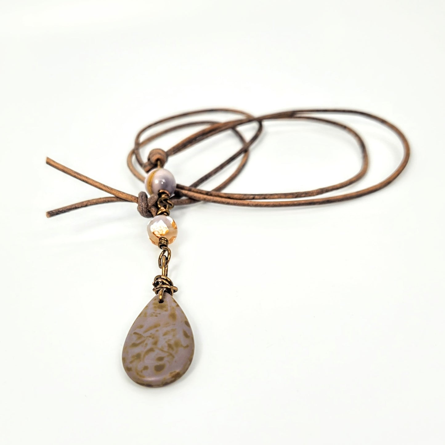 Teardrop + Agate + Mookaite Leather Necklace