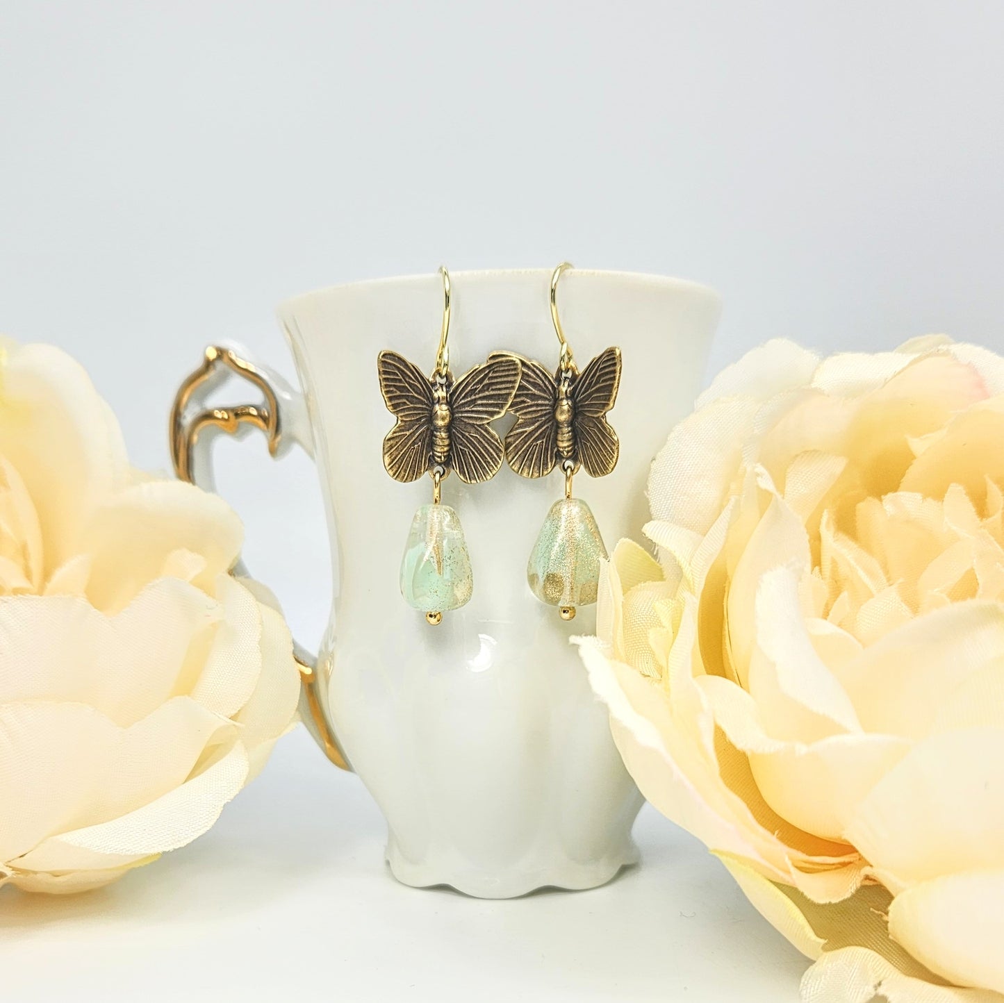 Dramatic Butterflies + Mint Teardrop Earrings