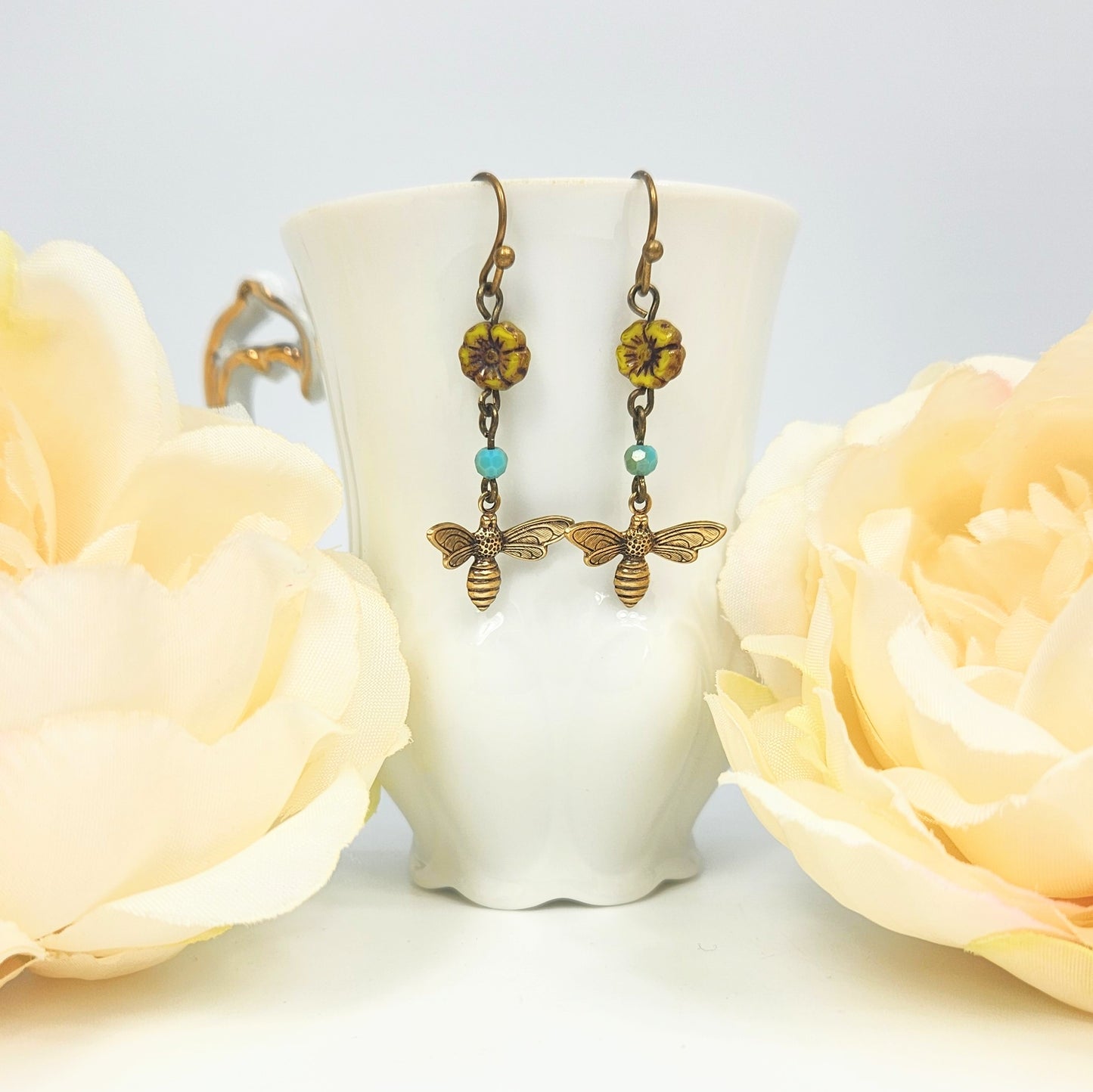Tiny Bees + Flower Earrings