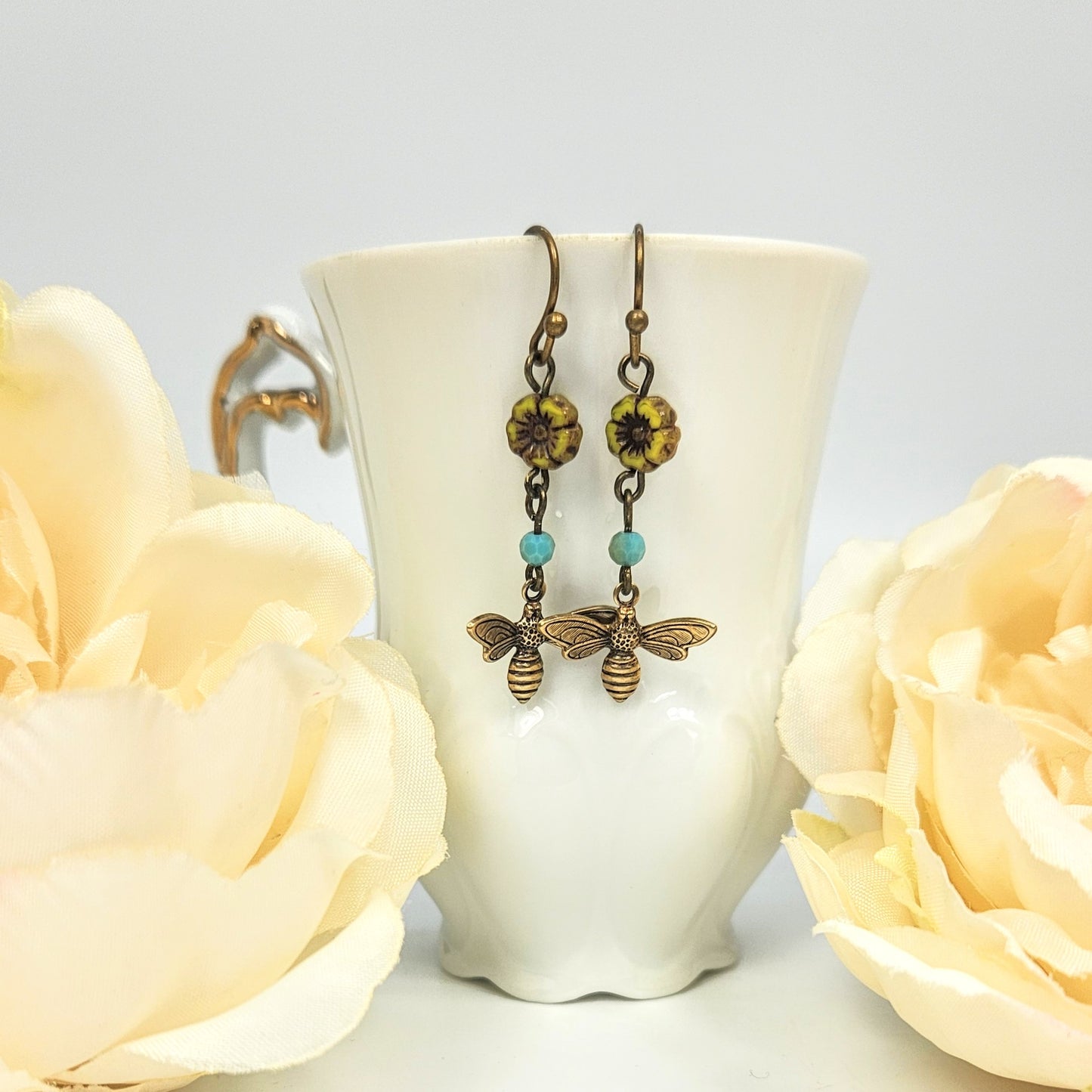 Tiny Bees + Flower Earrings