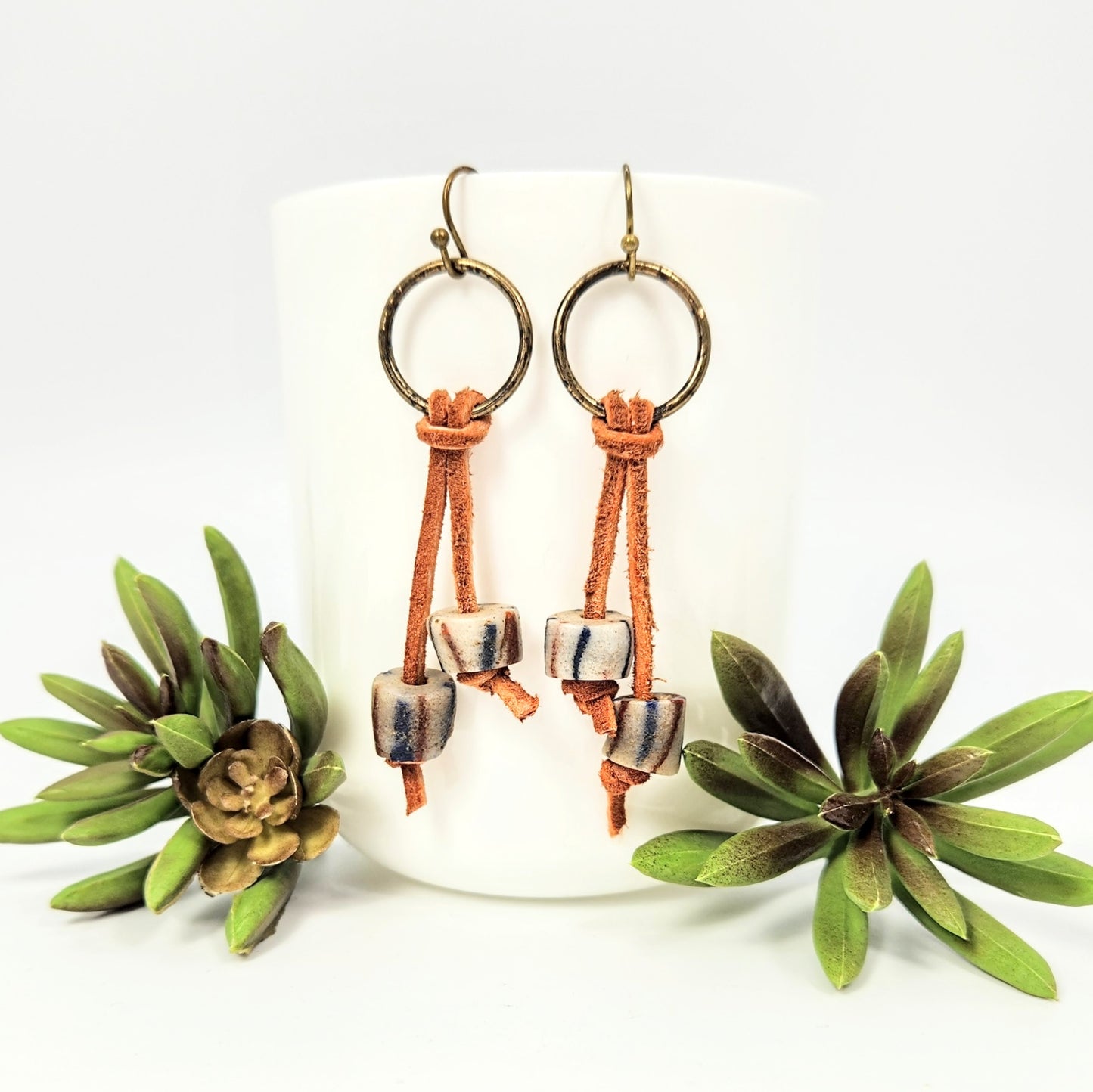 Suede + African Powder Bead Earrings