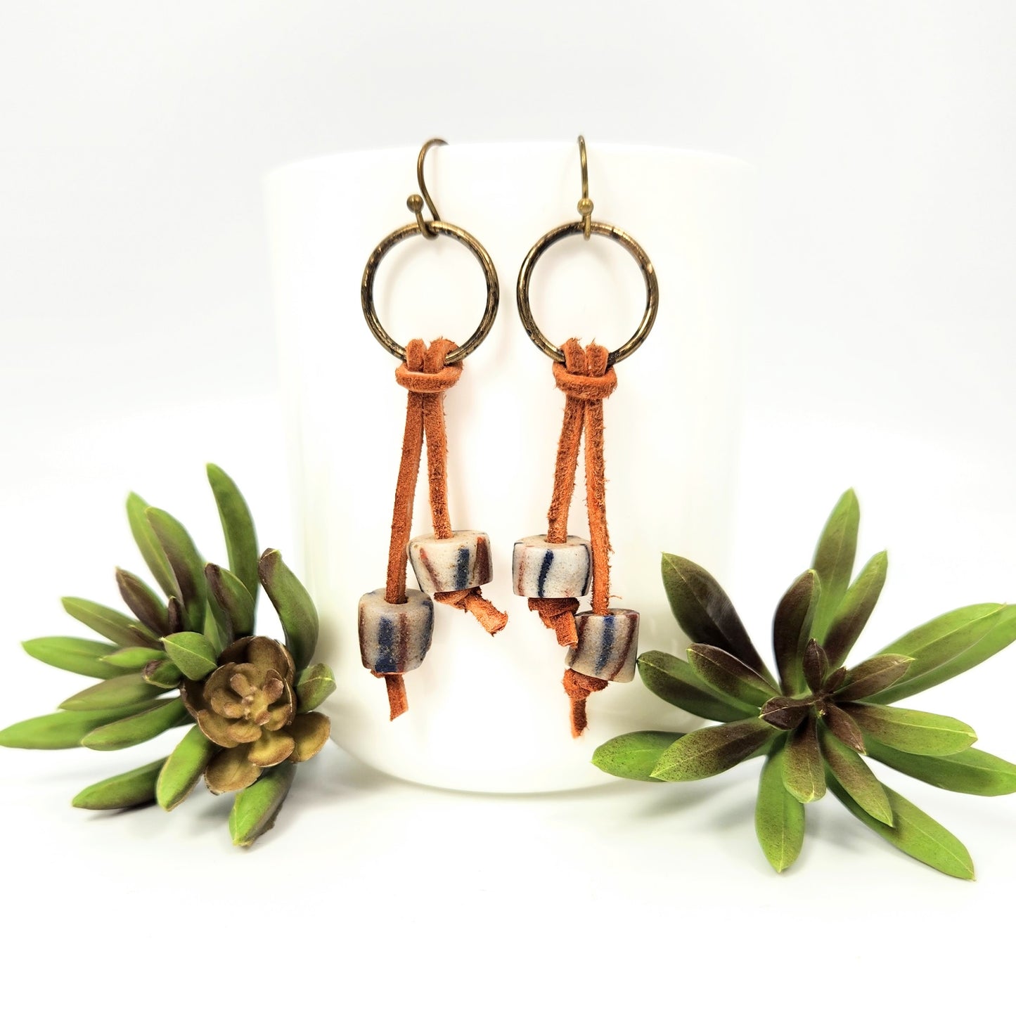 Suede + African Powder Bead Earrings
