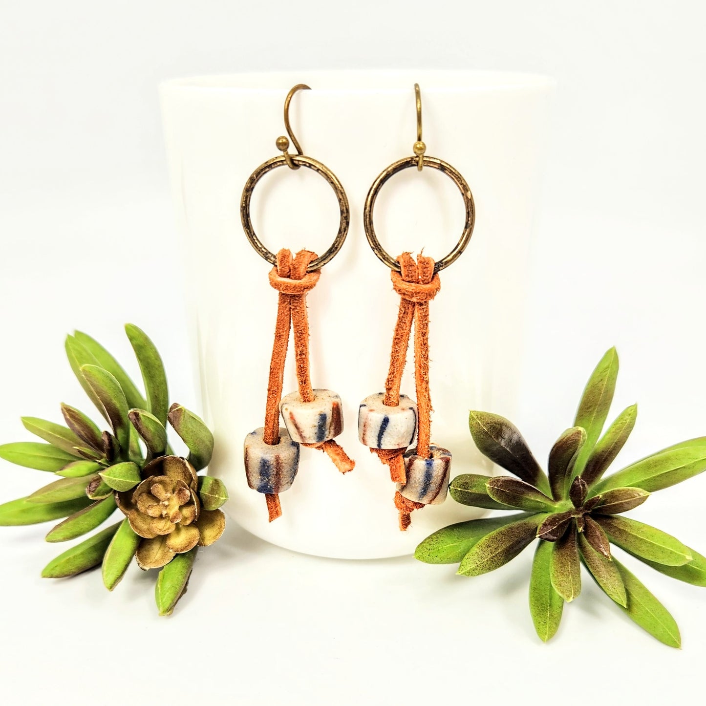 Suede + African Powder Bead Earrings