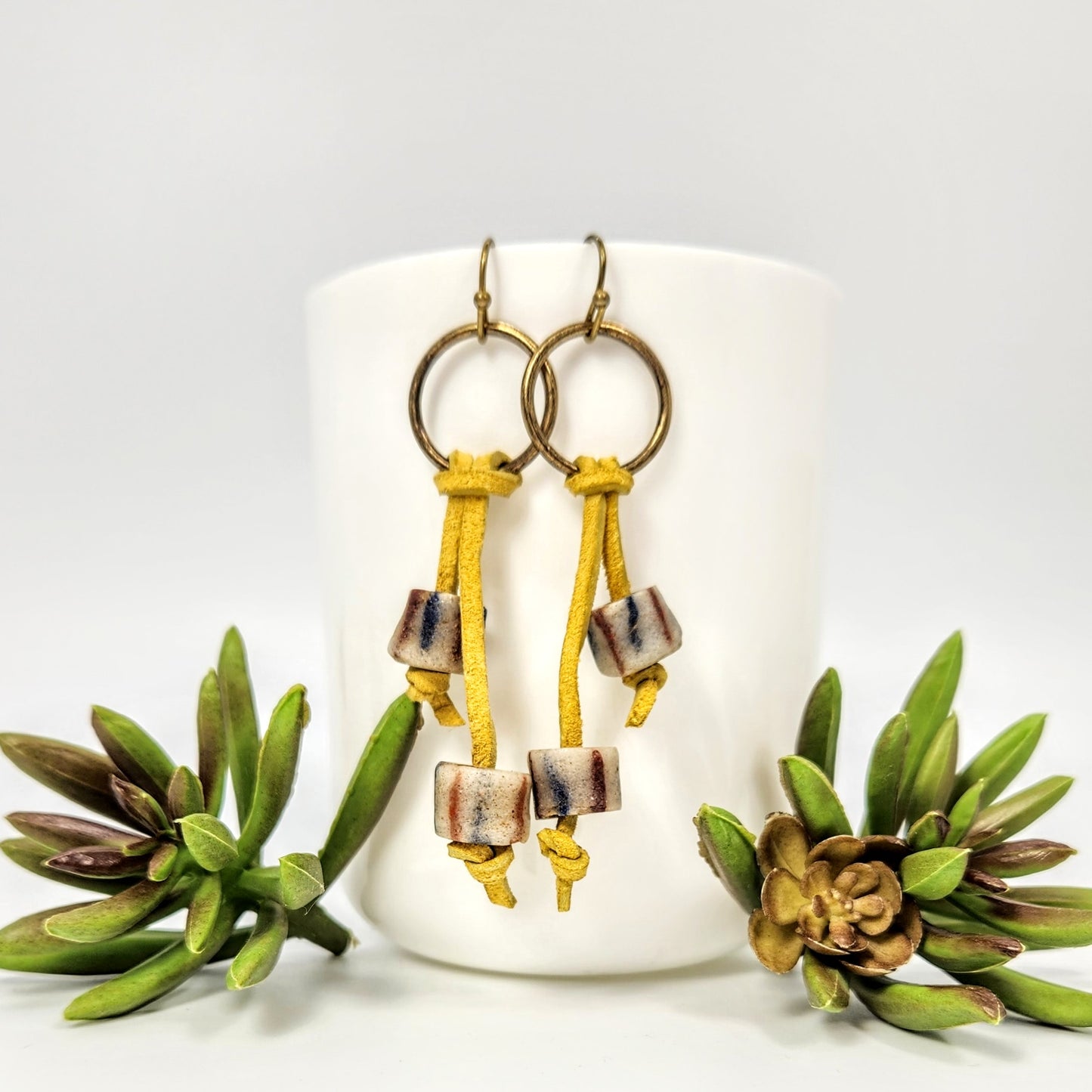 Suede + African Powder Bead Earrings