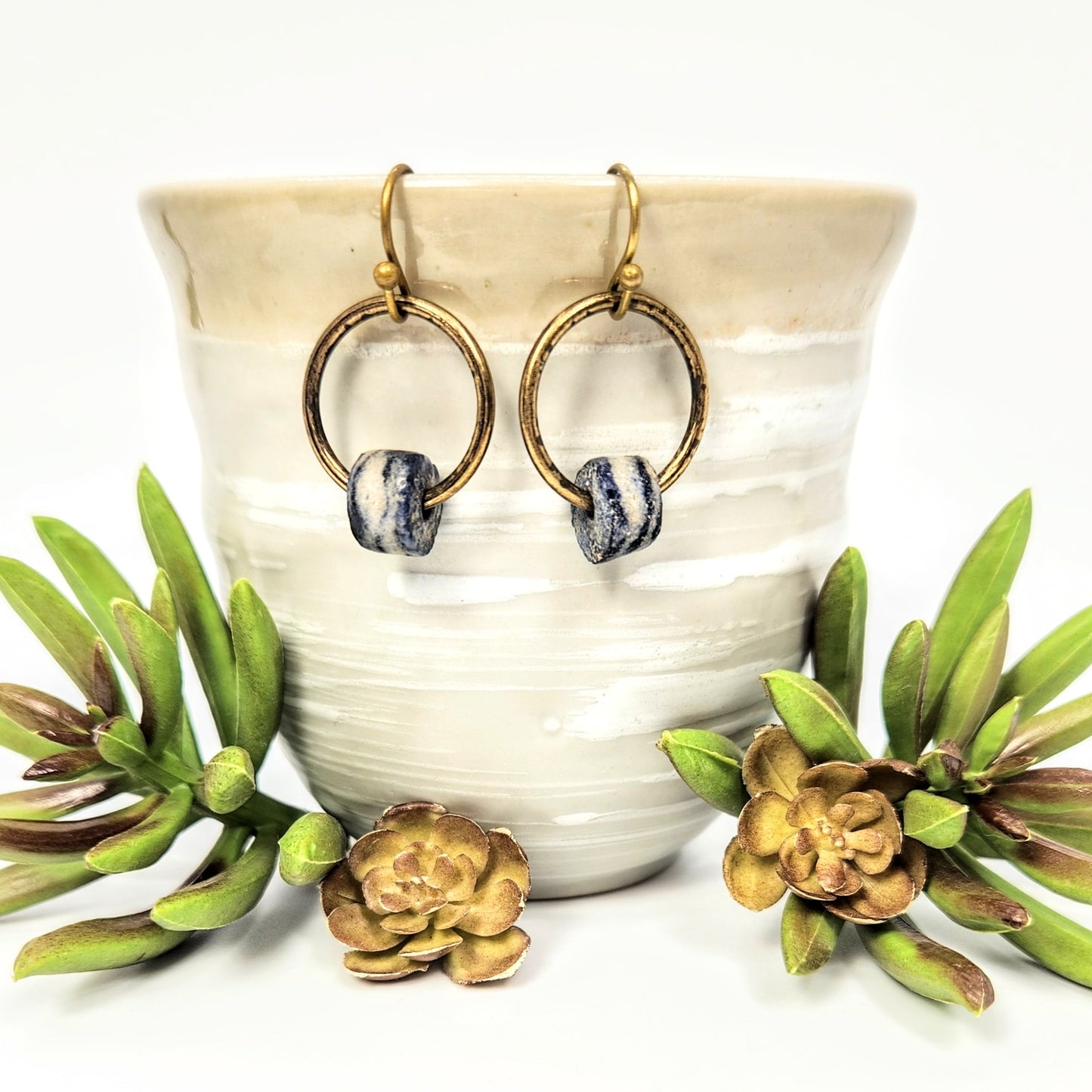 Powder Glass African Navy Bead Earrings