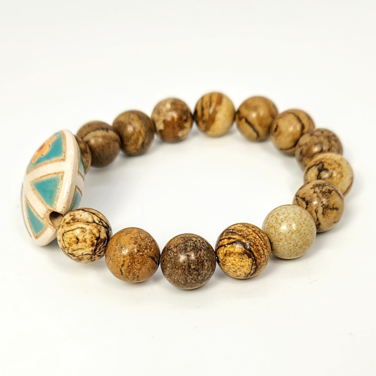 Peace Sign + Picture Jasper Beaded Bracelet