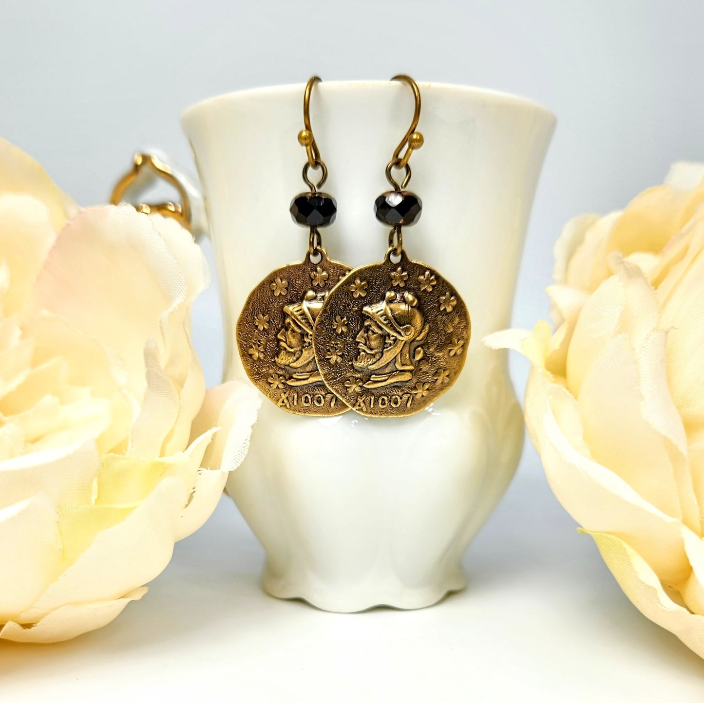 Roman Coin + Black Earrings