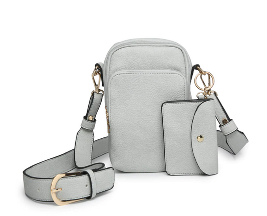 Jen & Co Parker 3 Compartment Crossbody + Key Ring Pouch Light Gray