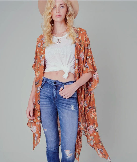 Kimono Soft Floral Rust