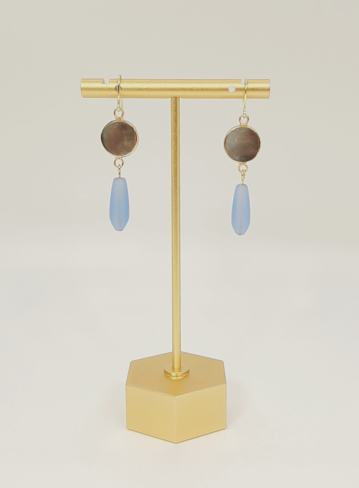 Lip Shell + Recycled Glass Teardrop Earrings