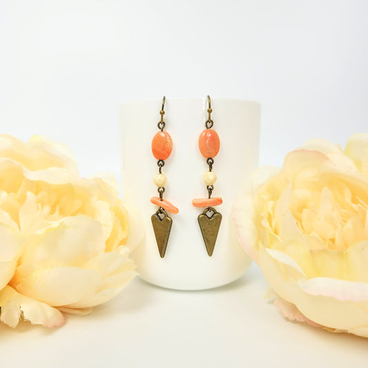 Peach + Ivory + Heart Dangle Earrings