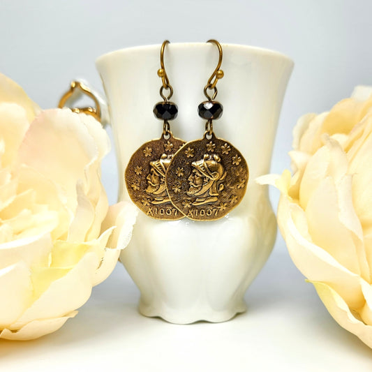 Roman Coin + Black Earrings