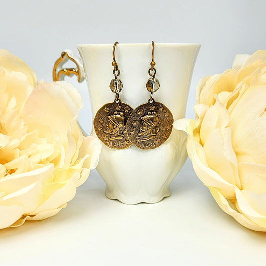 Roman Coin + Clear/Bronze Earrings