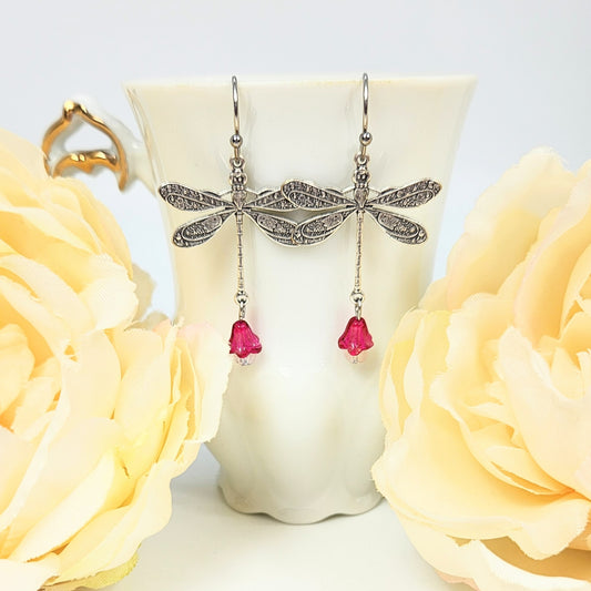 Dragonfly + Bell Flower Drop Earrings
