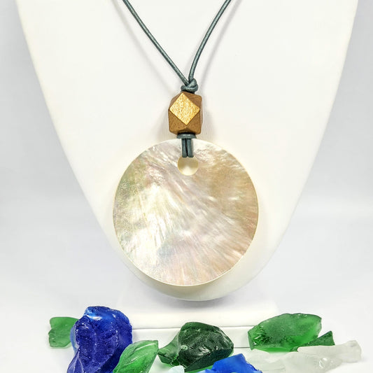 Large Shell Pendant + Leather Necklace