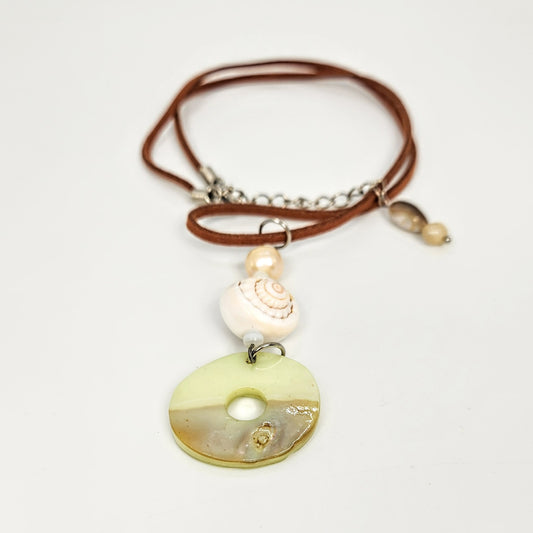 Shells Pendant + Leather Cord Necklace
