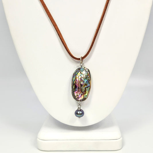 Abalone Shell On Leather Cord Necklace
