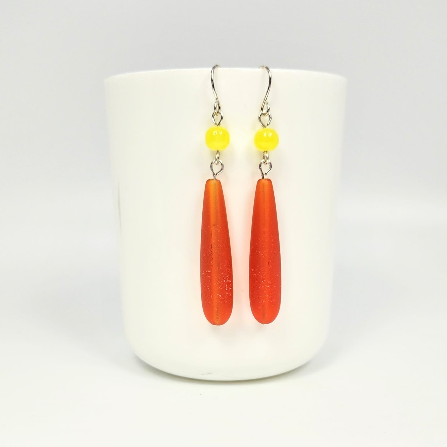 Teardrop Orange Glass Earrings