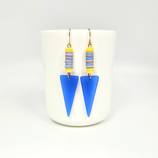 Blue Triangle Glass Earrings